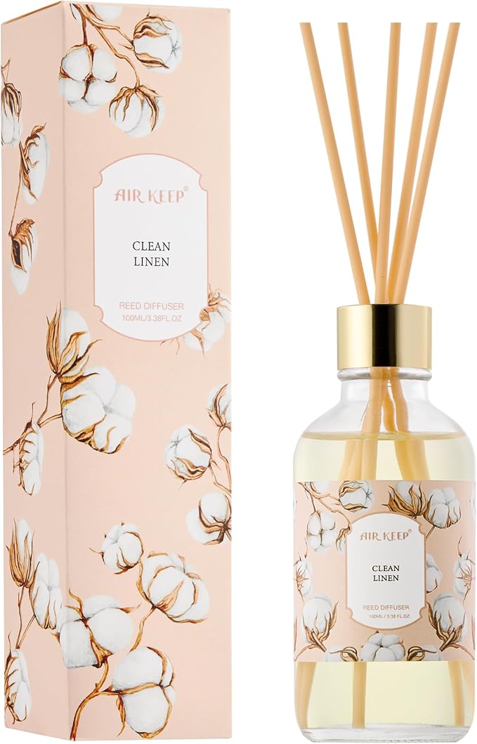 Reed Diffuser Oil Set with Reed Sticks, Clean Linen Aromatherapy Oil Scent Diffuser for Home Office Bathroom Decoration Perfume and Gifts 3.38 oz/100ml