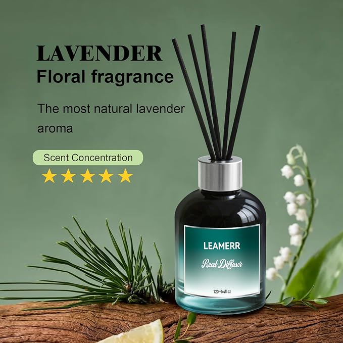 Lavender Reed Diffusers for Home, 4 oz (120mL) Aromatherapy for Relaxation & Air Freshener. Perfect for Home, Bathroom, Office & Room Decor, Calming Botanical Scent