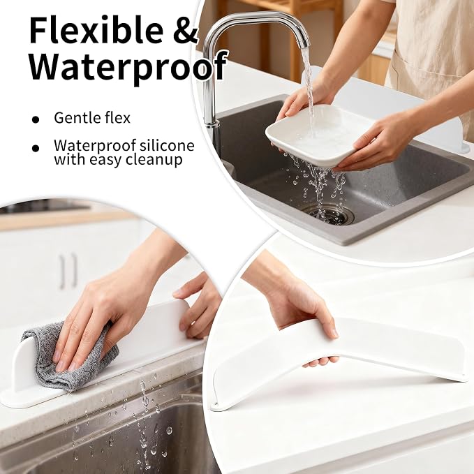 19.2inch(49cm) Silicone Sink Splash Guard, Sink Splash Guard with Suction Cup,Kitchen Sink Water Splash Guard, Kitchen Sink Splash Guard that Can Be Placed Behind (2, White)