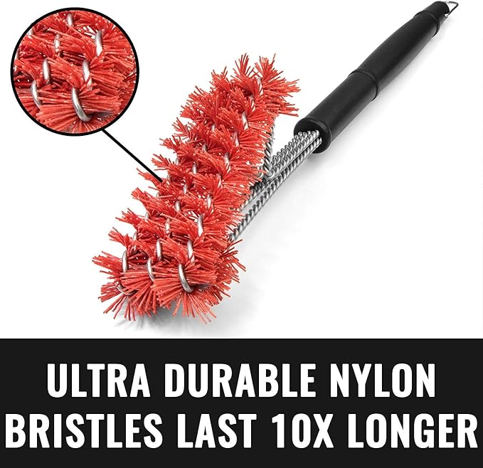 Nylon Grill Brush for Porcelain Grates | Non-Metal | Won't Scratch Coated Outdoor Grills | Works on Cold Grates