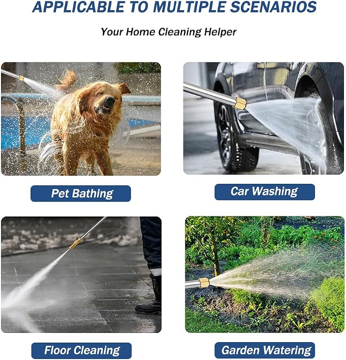Hydro Jet High Pressure Power Washer - Magic Power Washer Extendable Wand, Flexible Water Hose Universal Nozzle, Gutter Patio Car Pet Window Cleaning (18inch-Blue)