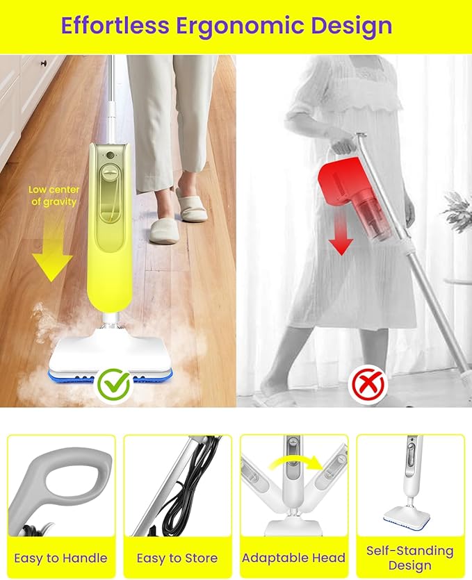 Steam Mop for Floor Cleaning, Effortless Ergonomic Design Floor Steamer for Hardwood and Tile, Adjustable Steam Modes, 1500W High Power, 16.4ft Cord, 400Ml XL Tank, 2 Washable Pad