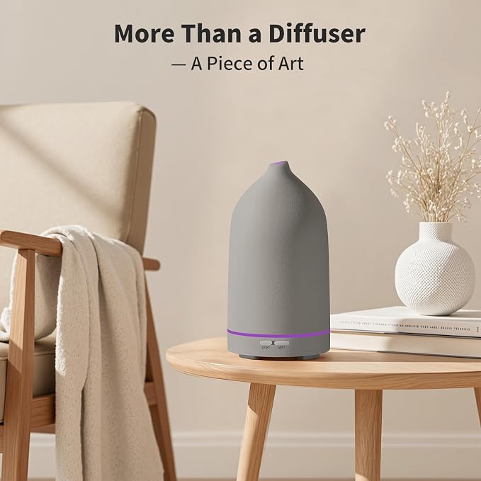 URPOWER 120mL Ceramic Essential Oil Diffuser Diffuser Oil Machine | Elegant Ceramic Finish with Ultrasonic Mist, Adjustable Modes and 7-Color LED Lighting for A Comfortable Home Atmosphere