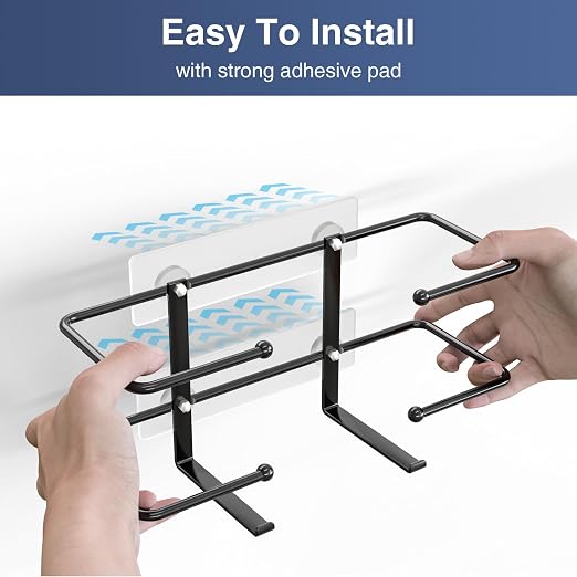 Glove Box Holder, Adhesive Wall-Mounted Metal Dispenser, Black | Tool-Free Adhesive Wall Mount Metal Glove Box Holder for Latex Rubber Gloves, Facial Tissues and Wipes Storage