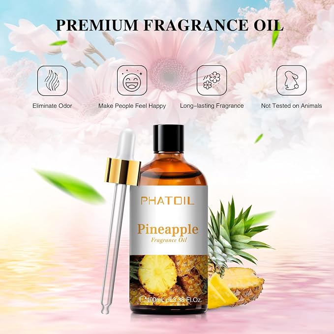 PHATOIL Pineapple Fragrance Oil for Diffuser Aromatherapy 3.38FL.OZ | Long Lasting Scented Oils For Humidifier, Air Freshener, DIY Soap Candle, Scent Project Making, Aroma Oil for Home Freshening