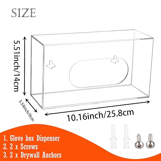 Acrylic Glove Box Holder Wall Mount Disposable Glove Dispenser Storage Organizer for Kitchen, Lab, Garages, Office, Clear