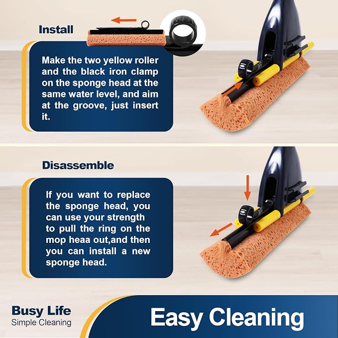 Yocada Sponge Mop Replacement Refill Head, 2 PCS | Home Commercial Use Tile Floor Bathroom Garage Cleaning Easily Dry Wringing