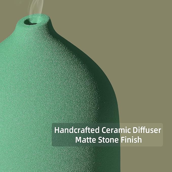 200ML Ceramic Essential Oil Diffuser for Home, Stone Diffuser | Ultrasonic Aromatherapy Diffuser & Air Humidifier for Bedroom, Office, Yoga, 7 LED Lights, Auto Shut-Off, 3 Timers, Green