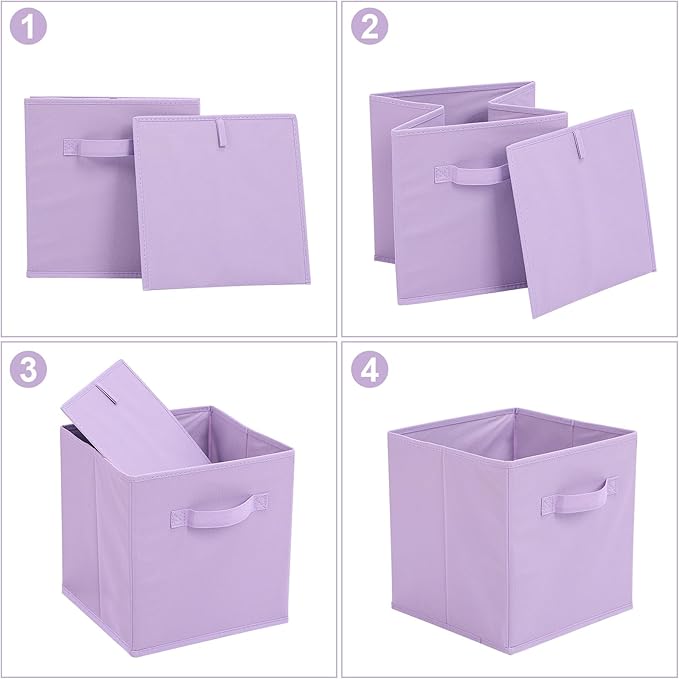 Stero Fabric Storage Bins 6 Pack Fun Colored Durable Storage Cubes with Handles Foldable Cube Baskets for Home, Kids Room, Closet and Toys Organization Purple