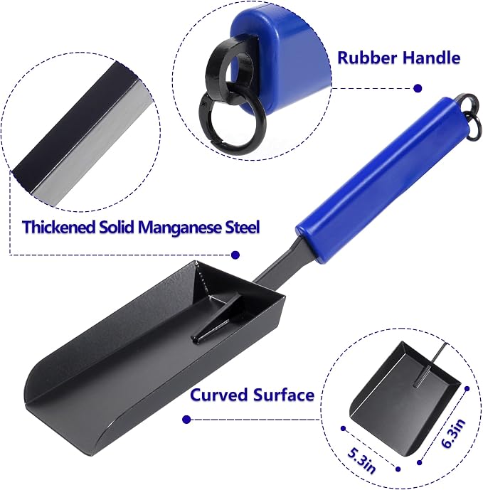 15in Fireplace Ash Shovel Wider Head Manganese Steel | Gardening Shovel for Yard with Rubber Handle and Hanging Ring for Outdoor Fire Pit Indoor Fireplace Solo Stove Woodstove