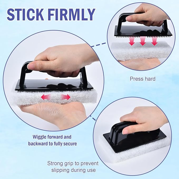 YoleShy Handled Scrubber Set, Non-Scratch Bathroom Scrubbing Pads, Bathtub Scrubber with Handle, Reusable Cleaning Sponge for Shower Tile, Bathtube, Sink, Spas Tubs & Swimming Pool Step
