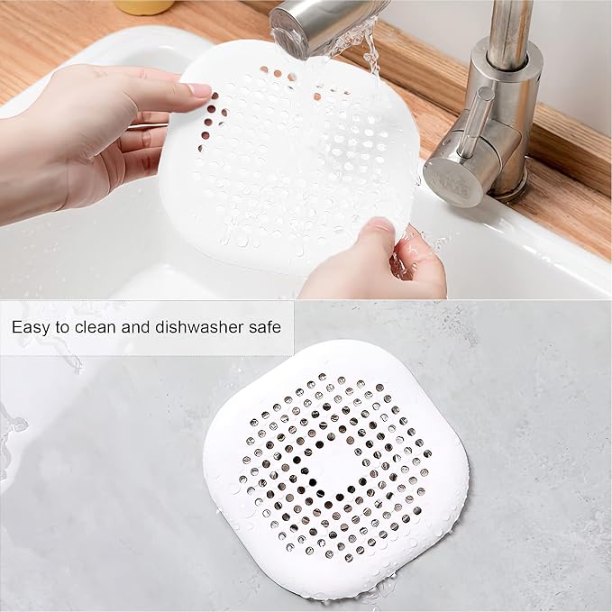 2 Pieces Shower Drain Hair Catcher Bathtub Stopper Home Drain Protectors Drain Cover with Sucker Water Trap Sink Cover for Bathroom Bathtub and Kitchen (White,White)