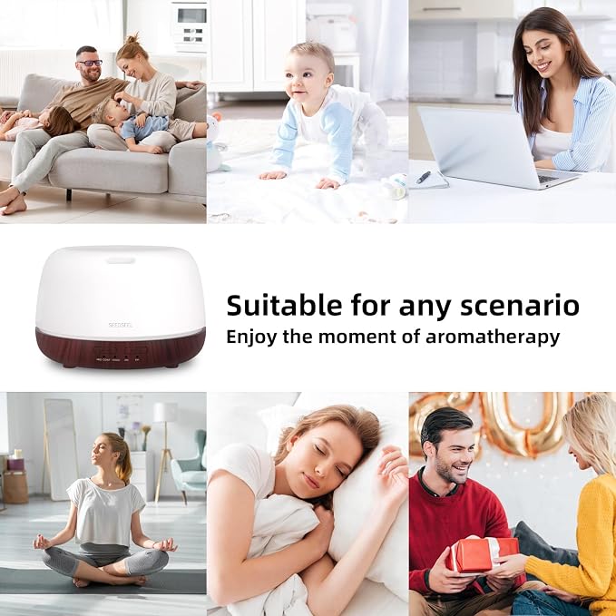 SEEDSEEL 300ML Essential Oil Diffuser,Aromatherapy Diffuser with Remote Control, 7-Color LED Light and 4 Timers,Quiet Auto-Off for Bedroom, Home,Office