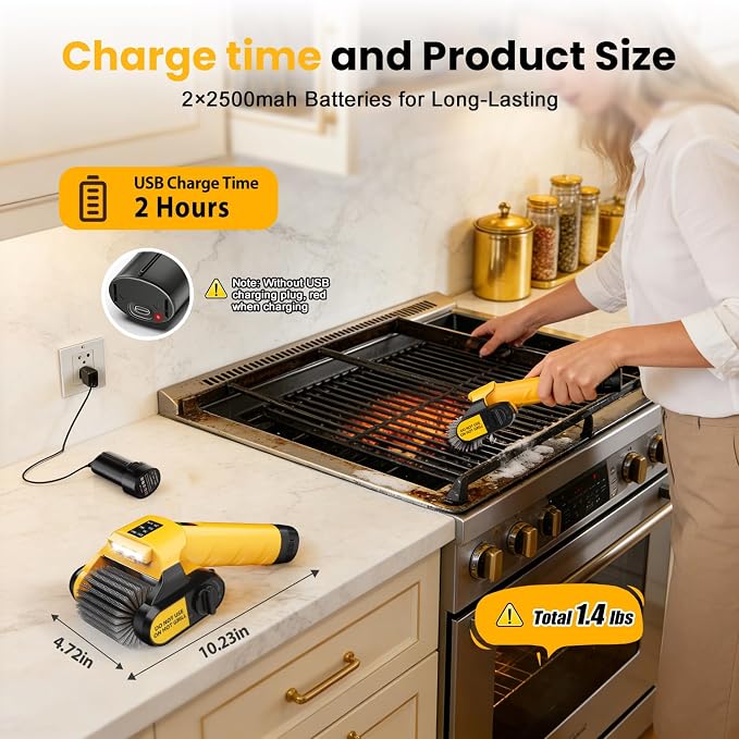 5000mAh 350 Mins Runtime Electric Rotary Grill Brush G2, 800RPM Powerful Outdoor Automatic Grill Cleaning Brush, 304 Stainless Steel No Bristle Shedding Cordless BBQ Cleaner