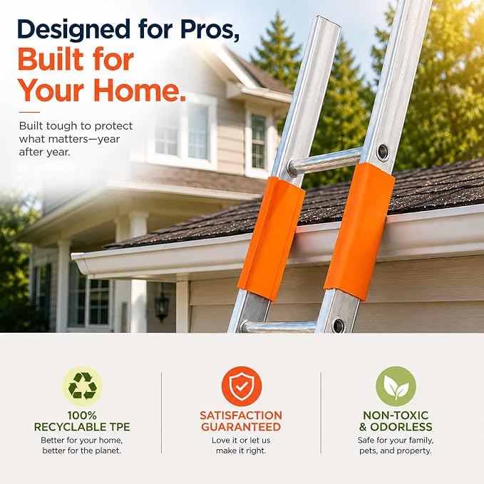 TPE Ladder Covers for Gutter & Roof Protection, Non-Marring Standoff Bumper Pads, Anti-Slip Extension Ladder Accessories for Painting & Cleaning, Fits Most Aluminum & Fiberglass Rails