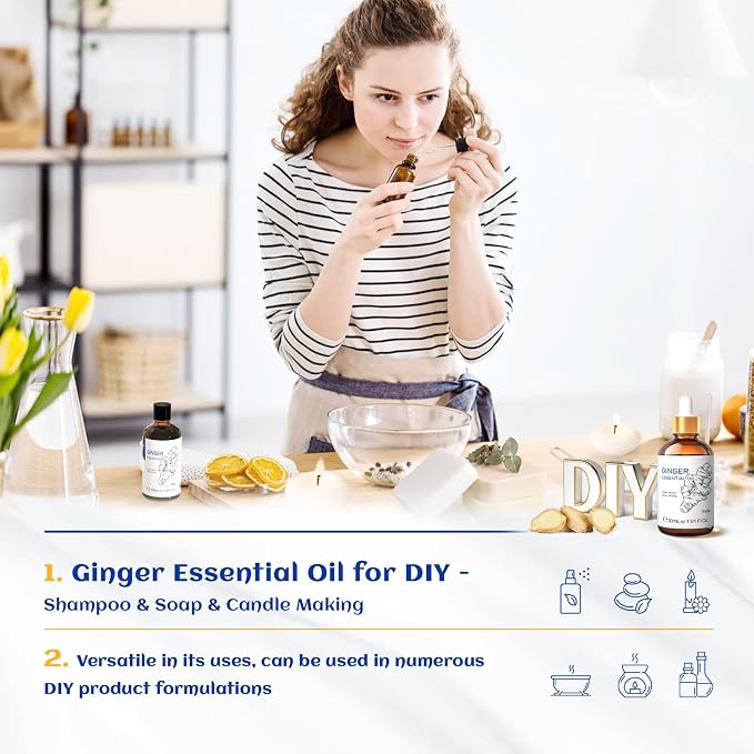 HIQILI 1 Fl Oz Ginger Oil, Ginger Essential Oil for Hair, Massage, Skin - 30ml