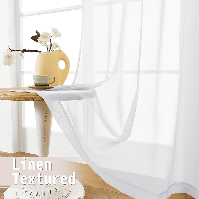 Tollpiz Sheer Door Curtains Closet Linen Textured Curtain Sheers Doorway Light Filtering Voile French Door Rod Pocket Curtains Patio Glass Door, 54 x 63 inches Long, White, Set of 1 Panel