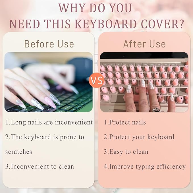 Keyboard Cover for Long Nails, Acrylic Gel Nails - Silicone Keyboard Protector Skin with Raised Keys for Typing and Gaming, Compatible with MacBook Pro/Air 13"/14"/15"/16" 2020-2025 (Pink)