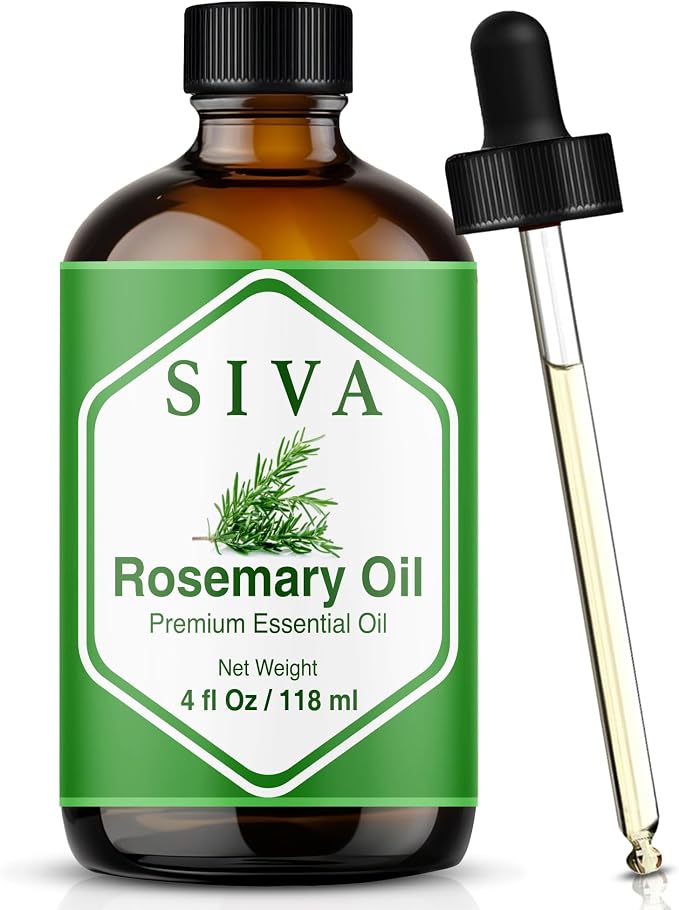 Siva Rosemary Essential Oil, Glass Bottle with Dropper, 4 Fl Oz (118 ml) | Rosemary Oil for Hair Care, Scalp Care, Diffuser, Humidifier, Skin, Body Massage, Soap Making, Candle Making & DIY Projects