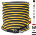 Sewer Jetter Kit for Pressure Washer, 5800PSI Drain Cleaner Hose 1/4 Inch NPT Corner,Showerhead,Rotating rotates,Mushroom Nose,Corner sewer nozzle(150FT)