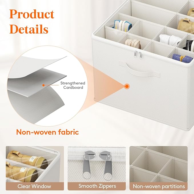 Lifewit Shoe Storage Organizer for Closet Fits 12-16 Pairs, Fabric Large Shoe Box Storage Container with Clear Cover, Foldable Bins Fit for Boots Heels Sneakers 17"(L) x 17"(W) x 12.5"(H) 2 Pack White
