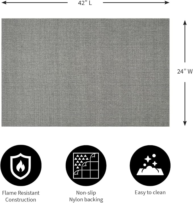 Plow & Hearth Dalton 2x3'6" Hearth Rug Fireproof | Ash | Wool Blend Fireplace Mat | Hearth Rugs for Fireplaces Fire Resistant | Protect Hardwood Floor and Carpet from Sparks and Embers Wood Stove