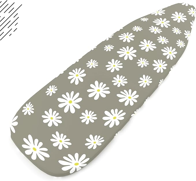 Encasa XO Ironing Board Cover and Pad 49"x18" - Thick 3mm Felt Padding, Drawstring Tightening & Lock, Easy Fit, Scorch & Stain Resistant, Fits Wide Ironing Board - Daisy Grey