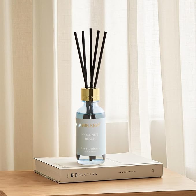Reed Diffuser Set, 3.38 fl oz (100 ml) - Coconut Beach Oil Diffusers with 8 Reed Sticks, Home Fragrance Reed Diffuser for Bathroom Shelf Decor