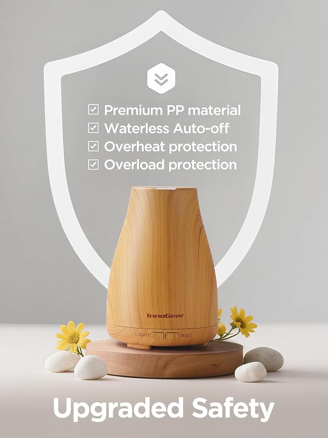InnoGear Essential Oil Diffuser Ultrasonic Diffusers for Home Scent, Yellow | Cool Mist Humidifier, Aromatherapy, Large Room, Run up to 8hrs, Waterless Auto Off, 7 Lights, Living Room, Quiet Operation