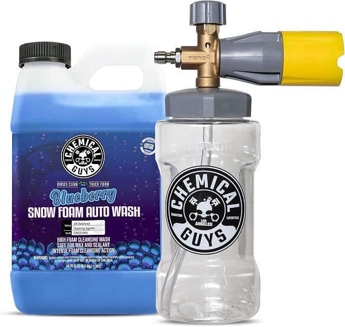 Chemical Guys, Big Mouth Foam Cannon & Blueberry Snow Foam Wash Soap Kit | Pressure-washer foam cannon paired with blueberry snow foam soap for thick, clinging, scratch-free suds