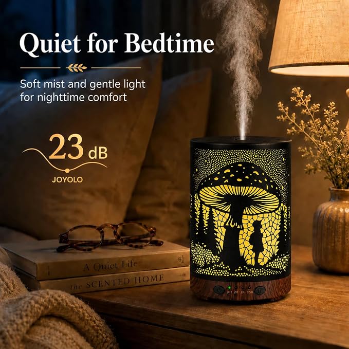 Essential Oil Diffuser 120ML Metal Aromatherapy Diffuser with Timer, Cool Mist Humidifier with Auto Shut-Off & 7 Color Lights for Home Office Spa (Mushroom Girl)