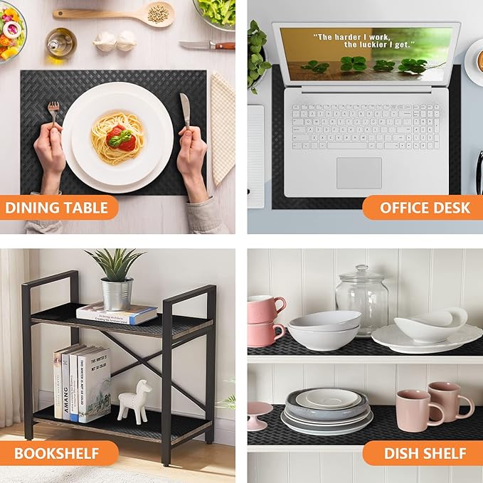 Shelf Liners for Kitchen Cabinets Refrigerator Liners Waterproof & Oil-Proof Kitchen Cupboard Liner Non-Slip Drawer Mats EVA Material Non Adhesive Fridge Liner for Shelves - Black 17.5 x 236.2 Inches