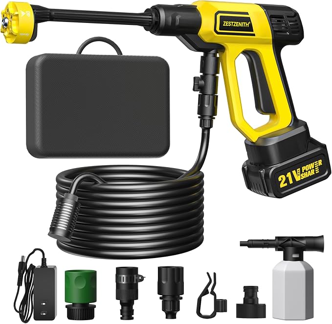 Cordless Portable Washer, Battery Operated Handheld Washer with 21V Battery & Charger, 1100 PSI, 6-in-1 Nozzle, Foam Pot, 23FT Hose, Car Washer for Home Garden Patio Driveway
