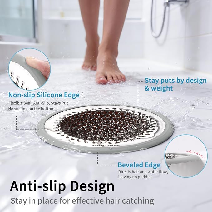 TRAPAMTE Shower Drain Hair Catcher, 4.7" Fast Drainage Shower Drain Cover, Anti-Slip Stainless Steel Drain Protector for US Standard Flat Drains of Bathroom Floor and Shower Room (Patented Product)