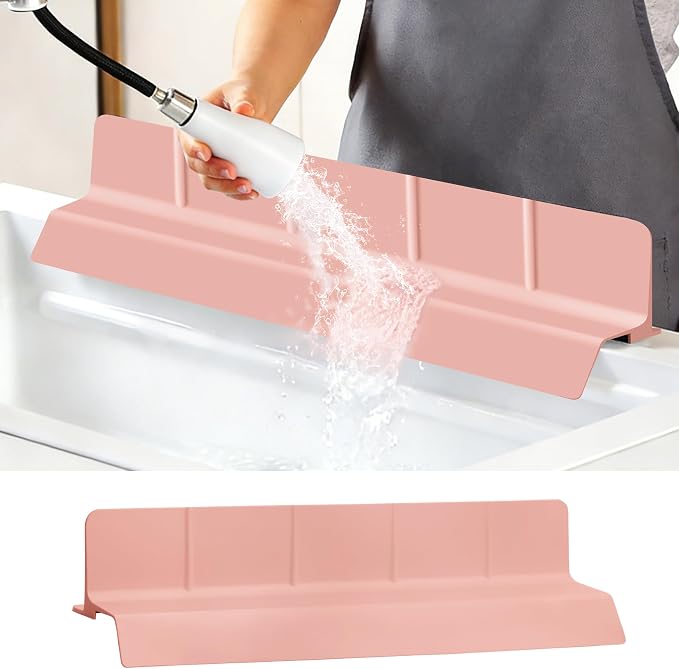 23Inch Sink Splash Guard – Extended Length & Tall Silicone Kitchen Sink Splash Guard with Overhang Drainage Design & Strong Suction Cups for Countertop (Lotus Pink, 23''x3.5'')