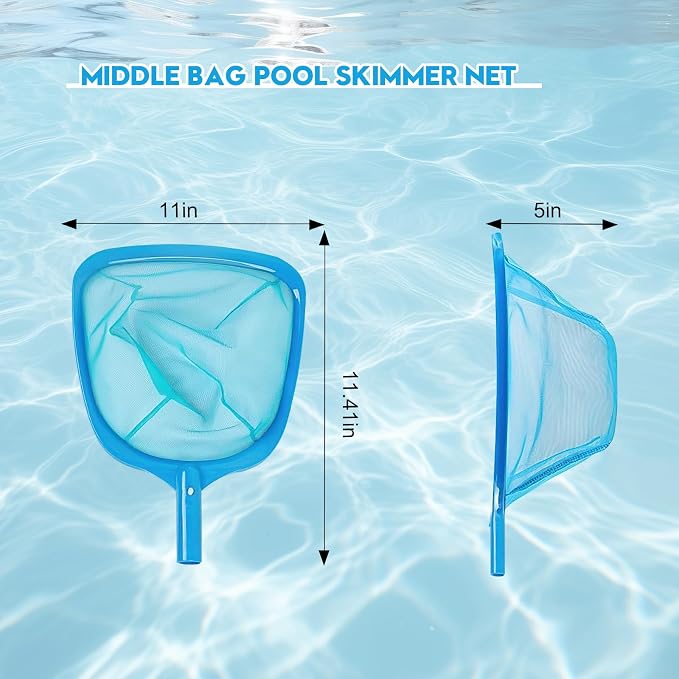 Pool Mesh Skimmer Net with Adjustable Aluminum Pole, Fine Leaf Skimmer for Above Ground & Inground Pools, Hot Tub, Spa & Pond, Pool Cleaner for Leaves, Bugs and Debris Easily Catches Leaves