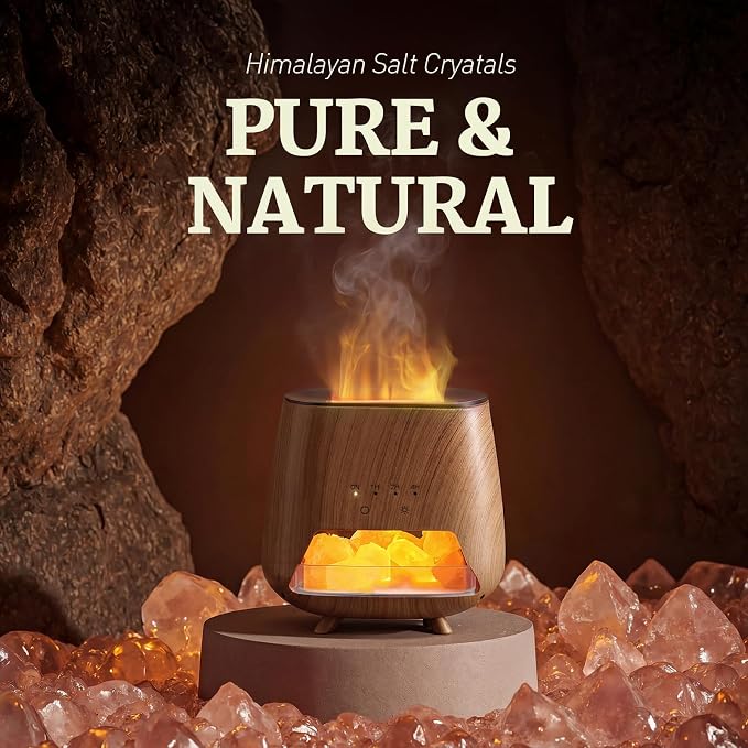 Essential Oil Diffuser for Home: 𝟒-𝐢𝐧-𝟏 Himalayan 𝐒𝐚𝐥𝐭 Lamp | Aromatherapy Diffuser with 𝟗-𝐂𝐨𝐥𝐨𝐫 Flame LED - 200ml Cool Mist Humidifier - Auto Off for Bedroom, Office & Yoga