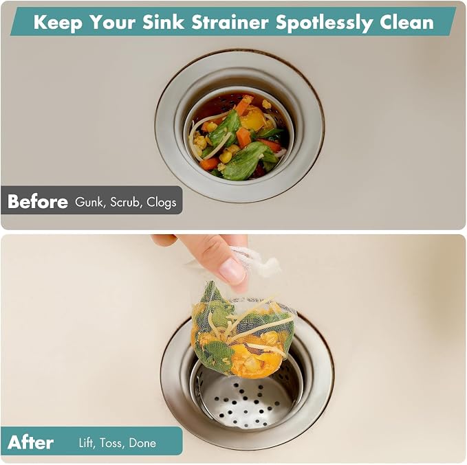 200 Pack Disposable Drain Covers for Sourdough, Kitchen Mesh Sink Strainer Bags, Anti-Clog Drain Catchers for Food Scraps, Coffee Grounds & Hair, Kitchen & Bathroom