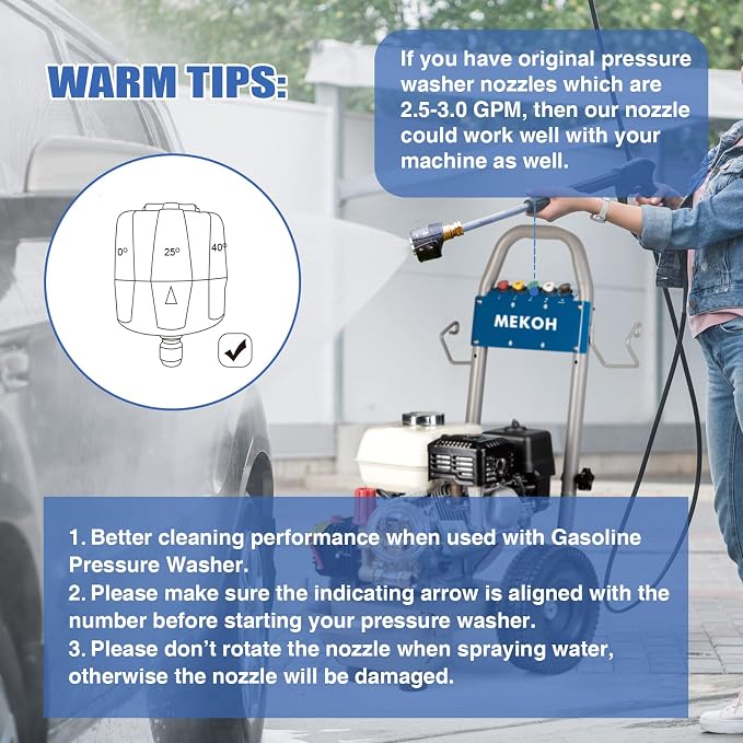 Pressure Washer Nozzle, 7-in-1 Quick Changeover Nozzle, Adjustable Pressure Washer Nozzle with 1/4 Inch Quick Connect, 3200 PSI Spray Nozzle