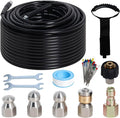 100FT Sewer Jetter Kit for Pressure Washer 5800PSI Drain Cleaner | 1/4" NPT Sewer Hose with 4 Jetting Nozzles, Handle Strap and Tools for Pressure Washer Drain Cleaning