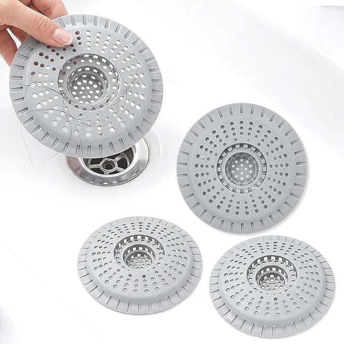 Silicone Shower Drain Hair Catcher,Anti-Clogging Pet Hair & Debris | Hair Stopper Drain Strainer for Bathroom Sink & Bathtub, Cover & Trap for Most Tubs, Stays in Place, Ease of Cleaning,3 Pack