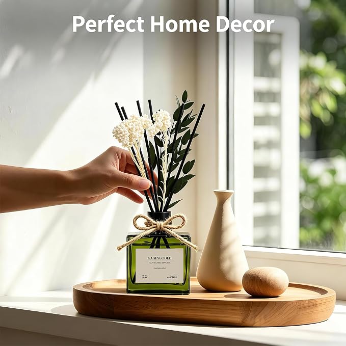 Reed Diffuser, 6.1 oz Eucalyptus Mint Scent Diffuser with Sticks & Dried Flowers, 120 Days Long Lasting diffusers for Home, Elegant Fragrance for Bathroom Bedroom Office Decor Air Fresh