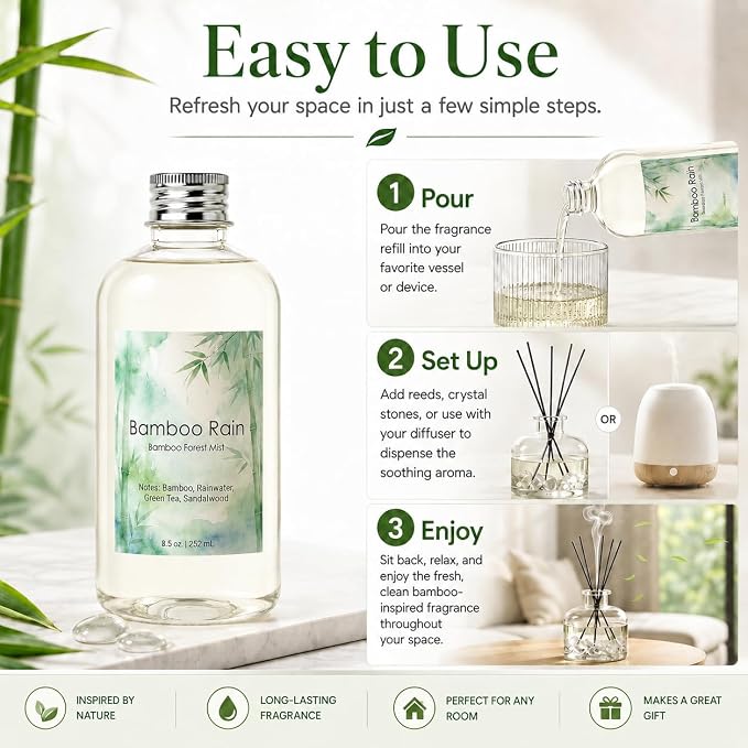 Bamboo Diffuser Oil Refill, 8.5 Fl Oz | Luxury Hotel-inspired ,Fragrance Oil for Reed diffusers, Room Sprays, Humidifier,Aroma Diffusers