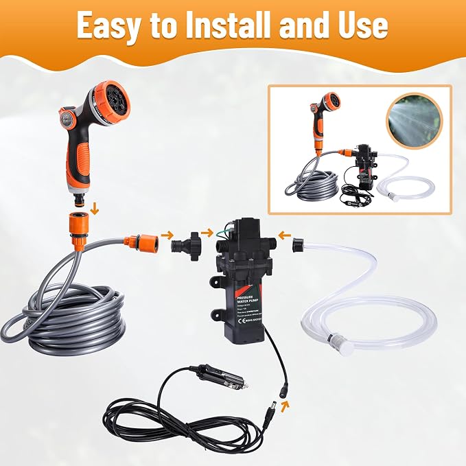 Portable Intelligent Electric Pressure Washer Pump 120W 80PSI 12V Portable Pressure Powerful Washing Kit for Home, Car, Garden, Projects