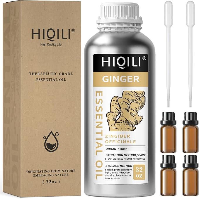 HIQILI Ginger Oil for Hair, Massage & Skin | Large Bottle for Extended Use, Body & Scalp, Soothes Tired Muscles after Activity, DIY Blends & Diffuser - 1000mL / 32 fl oz