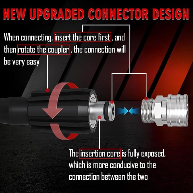 Flexible 1/4" Pressure Washer Hose 50FT,3600PSI Kink Resistant Power Washer Replacement Hose with Leak-Free M22-14mm&3/8" Quick Connect Kit,Used for Extension
