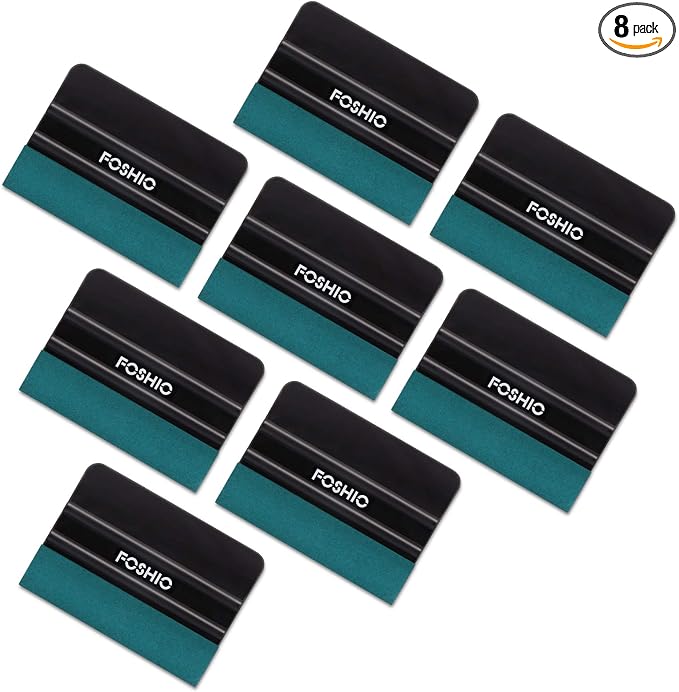 FOSHIO Vinyl Wrap Squeegee 4 Inch with Micro Fiber Suede Felt Edge, Scraper for Window Tinting, Sign Making and Sticker Wrap Application Tools, Pack of 8 Black Felt Squeegee for Vinyl