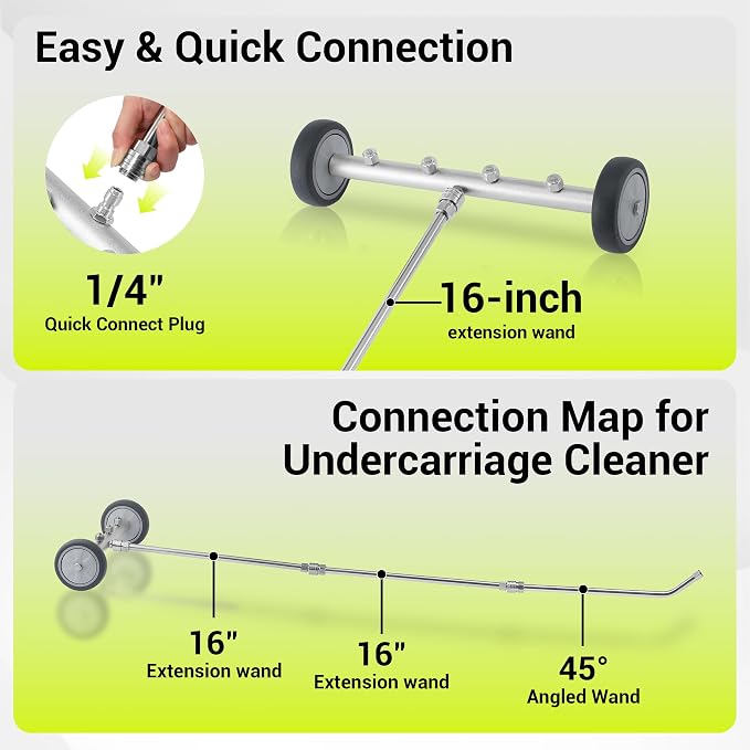 M MINGLE 16 Inch Undercarriage Washer Attachment with Foam Cannon, 4000PSI | Low Clearance Rolling Wheels, Includes Car Wash Mitt, Fits Sedans, SUVs and Trucks