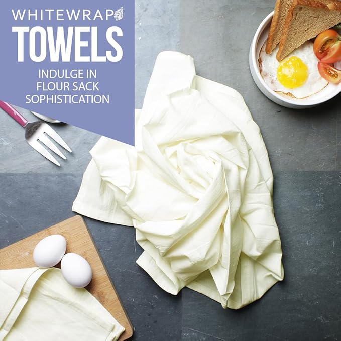 WHITEWRAP Flour Sack Towels| Tea Towel for Crafts| Kitchen Dish Cotton Blank Towel for Embroidery|Baking Bread Proofing Linen Cover| Thick Absorbent Quick Dry| 3 Pack 28"x28" Natural