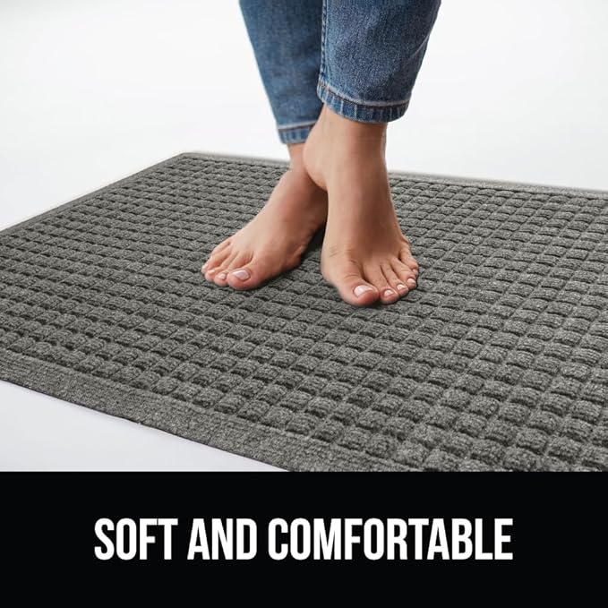 GORILLA GRIP Front Door Mat, 72x24, Indoor Outdoor Ultra Absorbent HydroAbsorb Doormat, Absorbs Up to 2.75 Cups of Water, Stain and Fade Resistant, Rubber Backing Doormats, Captures Dirt, Gray